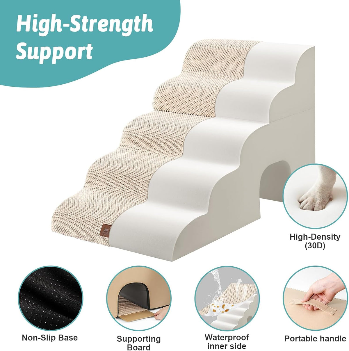 COZY KISS Dog Stairs,with condo,22.4" H 5 Steps for Bed,Beige