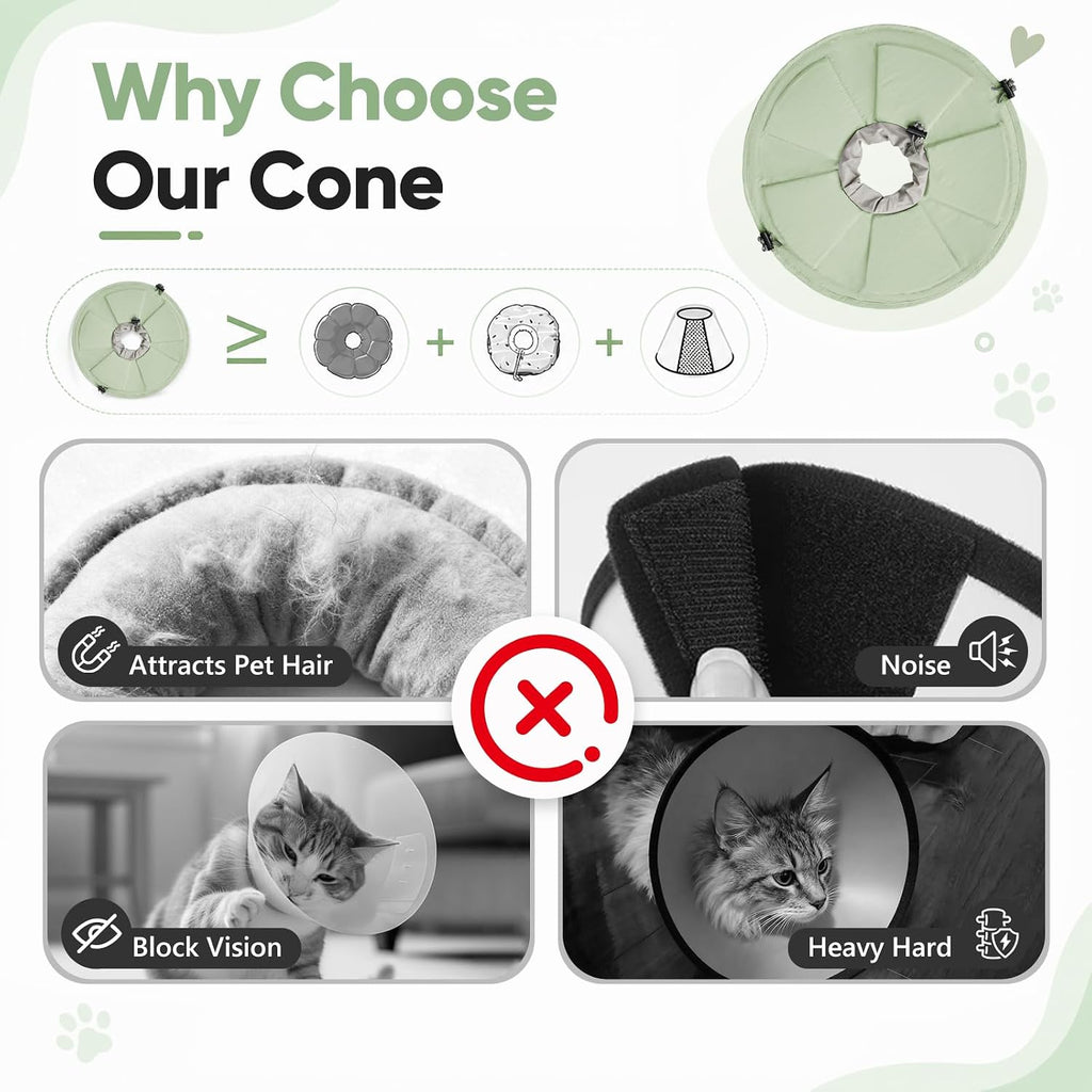 Cat Cone Collar Soft, Adjustable Elizabethan Collar for Cats to Stop Licking, Comfortable Lightweight Kitten Cone for Wound Healing and Surgery Recovery,Green,M