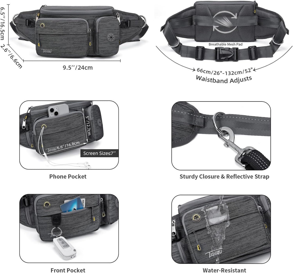 TUDEQU 4-in-1 Hands Free Dog Leash with Large Fanny Pack for Large Dogs