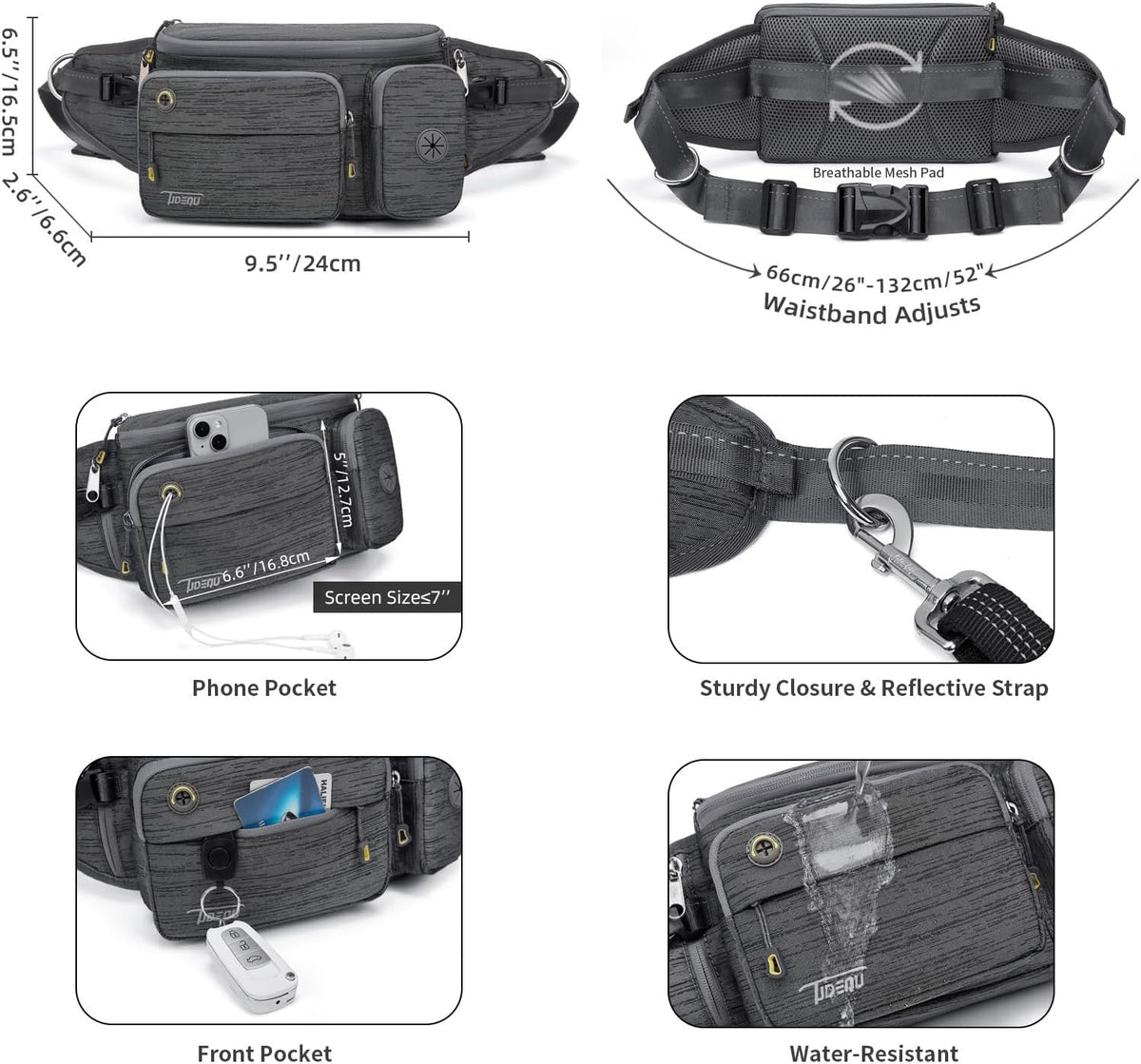 TUDEQU 4-in-1 Hands Free Dog Leash with Large Fanny Pack for Large Dogs