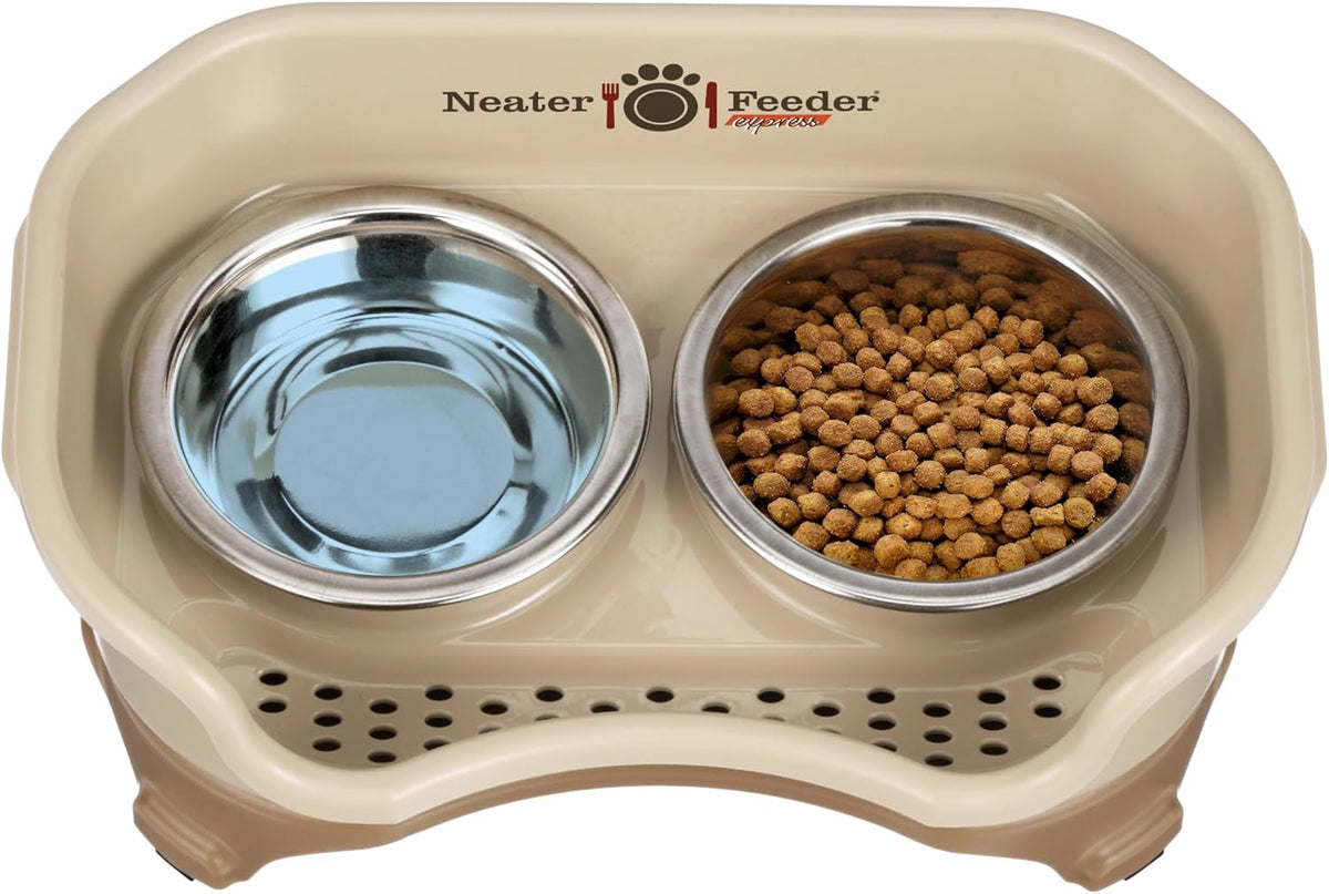 Neater Feeder Express Mess Proof Cat Bowls Elevated, No Spill Feeding Station, Stainless Steel Dishes for Food and Water, Raised Bowls for Indoor Cats, No Fatigue Whisker Friendly Dish, Cappuccino 