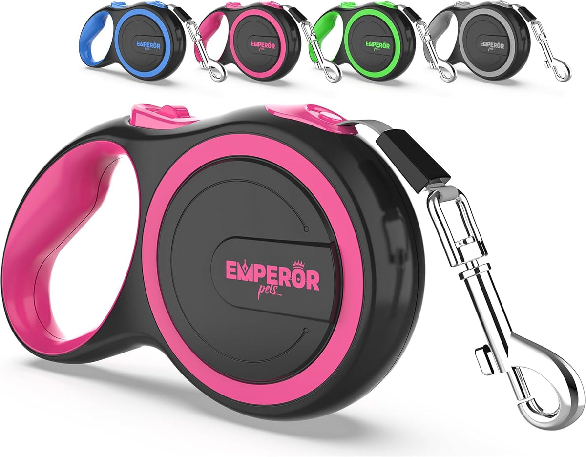 EMPEROR PETS 26.1 ft Retractable Dog Leash, for Dogs 10-110 lbs, Pink