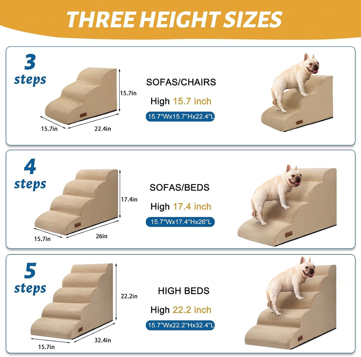 Aodisman Dog Stairs for Small Dogs and Cats,3-Step Pet Ramp for Couch,Chair