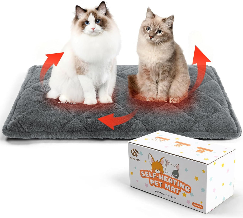 Mora Pets Self Heating Cat Bed, Self Warming Fur Cat Bed 36 x 24 Inches