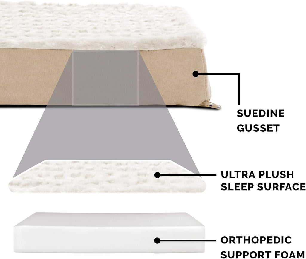 Furhaven Orthopedic Dog Bed for Large Dogs w/ Removable Washable Cover, For Dogs Up to 125 lbs - Ultra Plush Faux Fur & Suede Mattress - Cream, Jumbo Plus/XXL