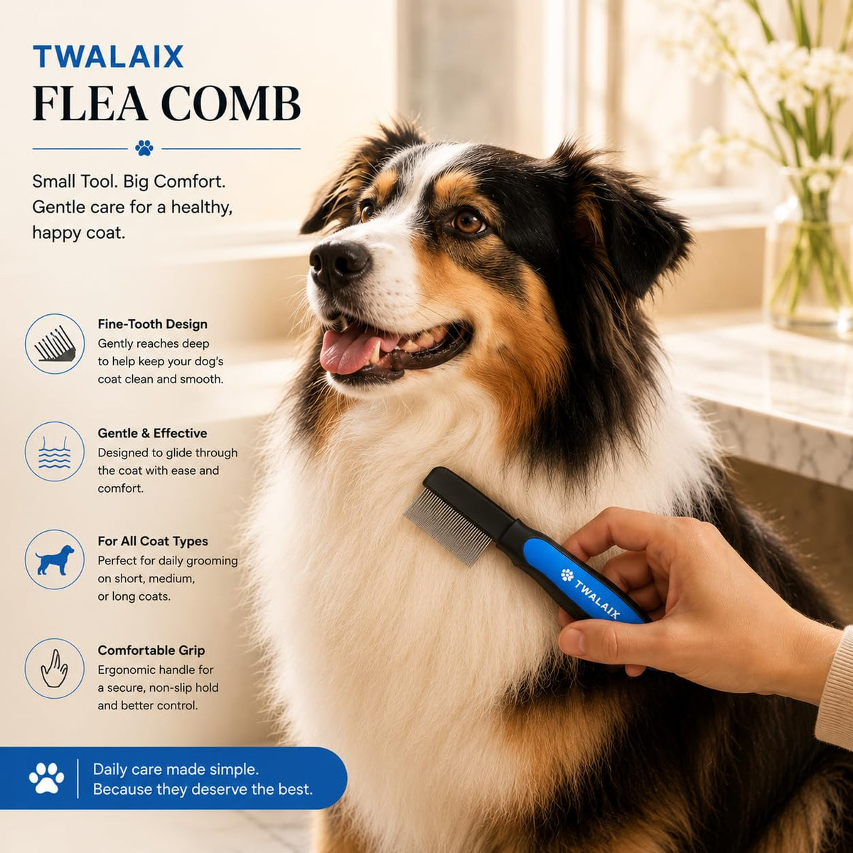 6-in-1 Dog Grooming Kit, Pet Grooming Kit for Dogs & Cats, Professional Cat Brush Set with Slicker Brush, Undercoat Rake, Flea Comb, Nail Clipper, Nail File & Pin Rake Brush