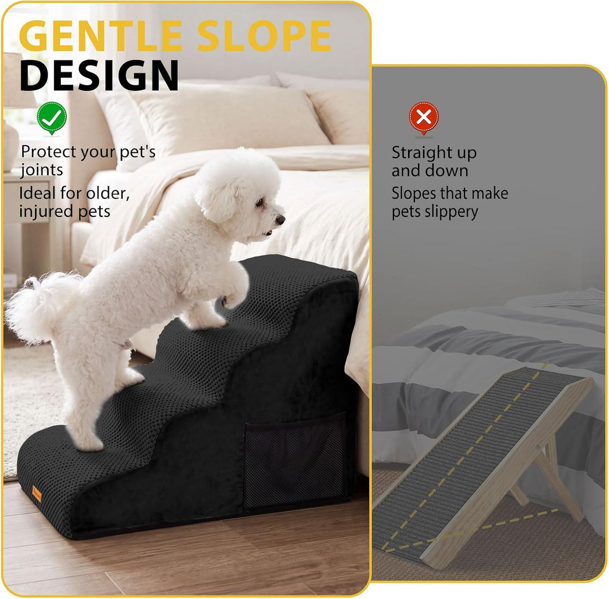 4-Step Dog Stairs for Small Dogs, Non-Slip Foam Pet Steps for High Beds