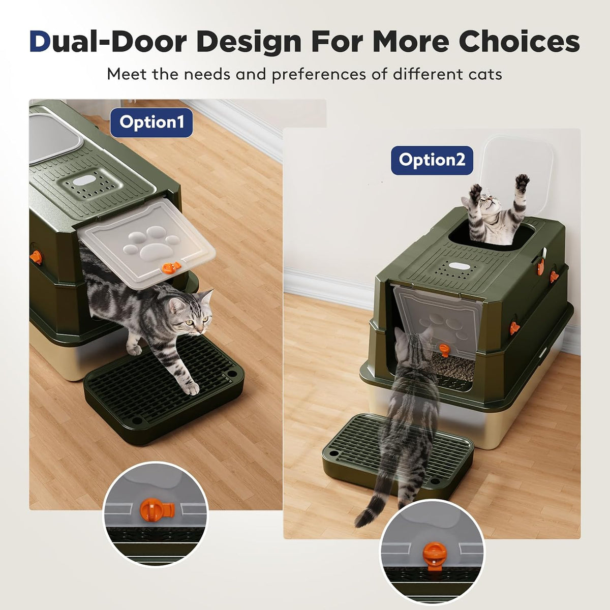 FURTIME Stainless Steel Litter Box with Lid, Enclosed Metal Cat Litter Box | XL Extra Large, Cat Box with High Sided Enclosure & Scoop, Big Cats, Front & Top Entry, Odor Free, Anti-Leakage, Green