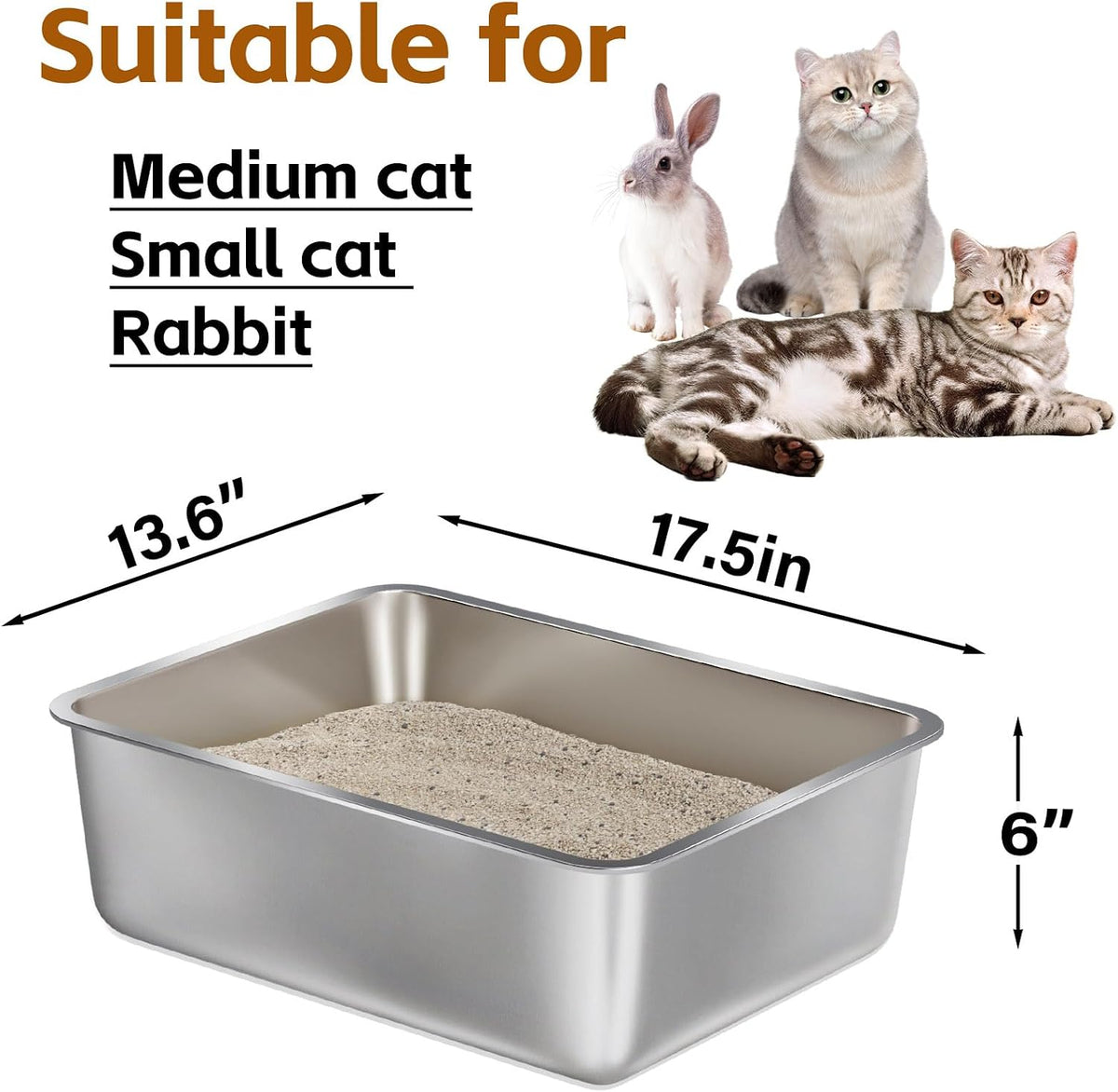 Stainless Steel Cat Litter Box,Medium Metal Litter Box 2pcs | 2 Pack Box for Cats,Easy to Clean,Indoor,Cat LitterBox for kitty/Kitten Rabbit,Litter Pan,No Smell