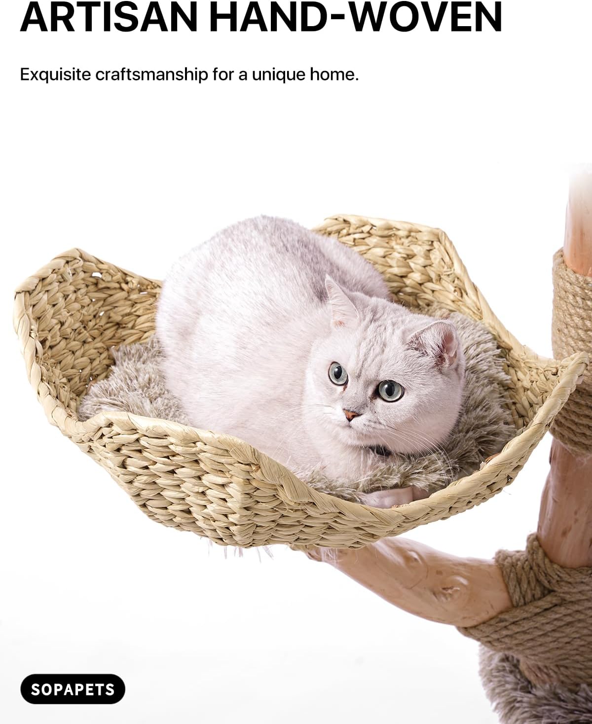 Sopapets Solid Wood Cat Tree, Modern Cat Tower for Indoor Large Cats, Beige