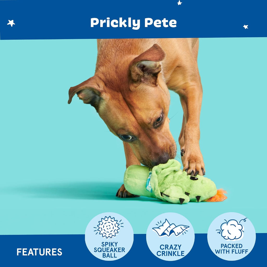 BarkBox 2 in 1 Interactive Plush Dog Toy - Rip and Reveal Toy for Dogs and Puppies - Stimulating Squeaky Pet Toys | Prickly Pete (Small)