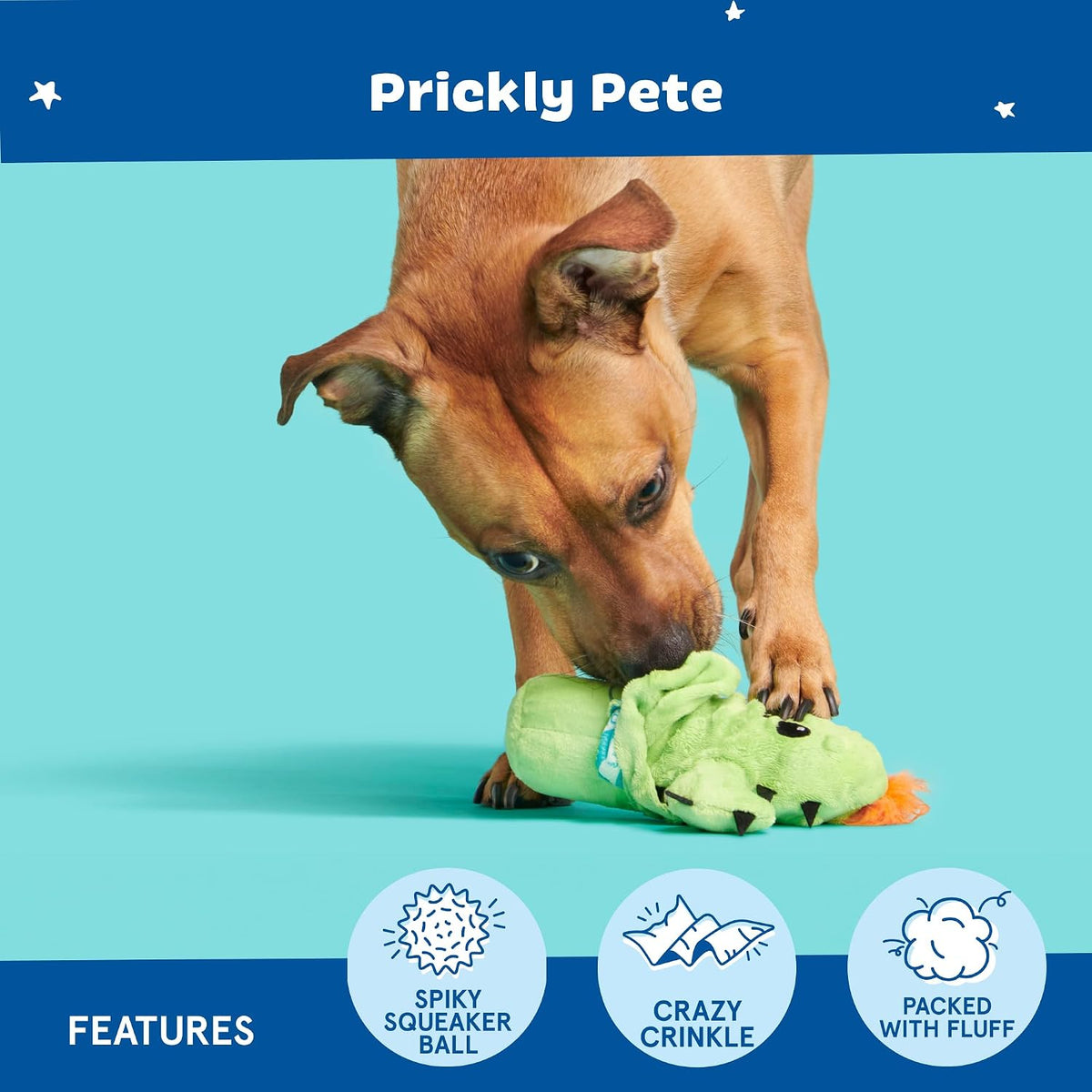 BarkBox 2 in 1 Interactive Plush Dog Toy - Rip and Reveal Toy for Dogs and Puppies - Stimulating Squeaky Pet Toys | Prickly Pete (Small)