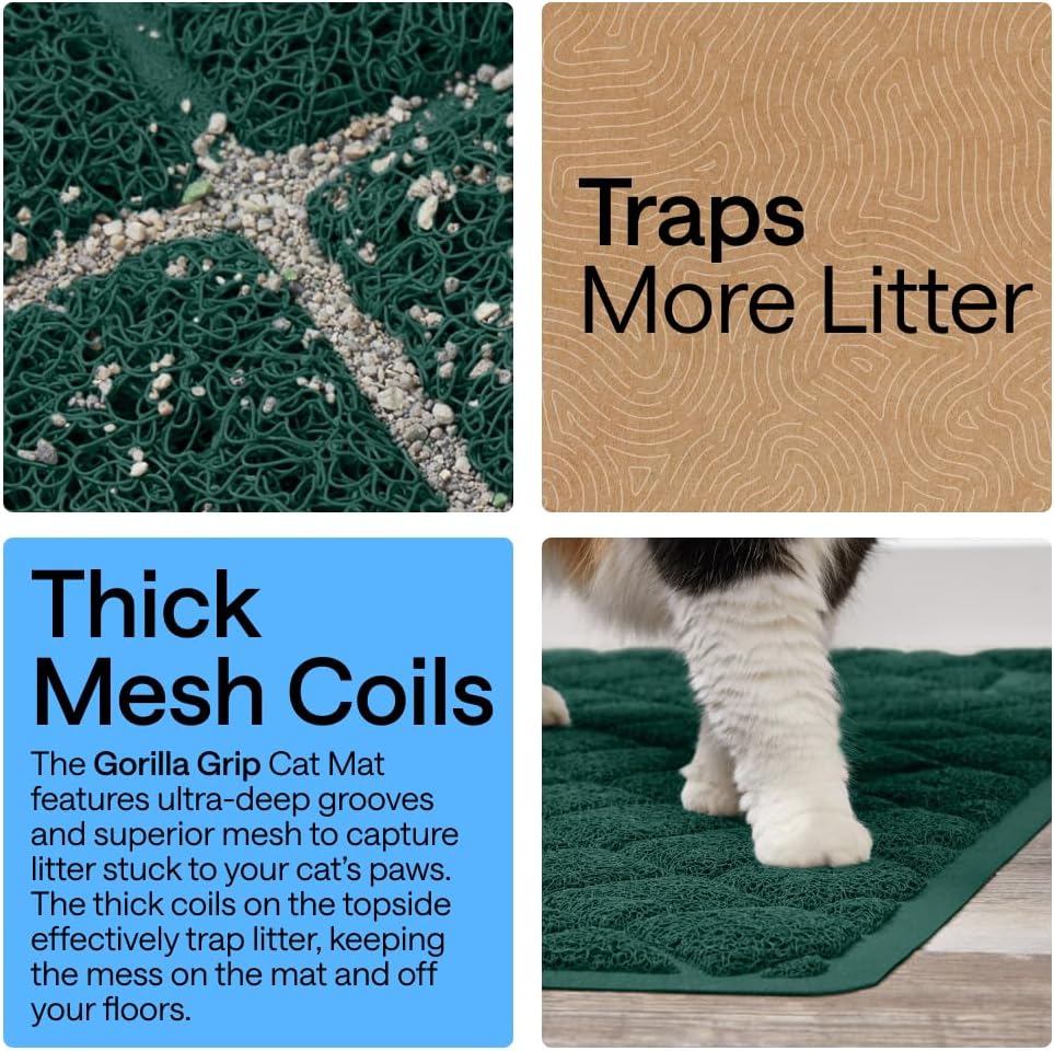 GORILLA GRIP Cat Litter Mat, Coiled Mesh Trapping Mats, 47x35 Green