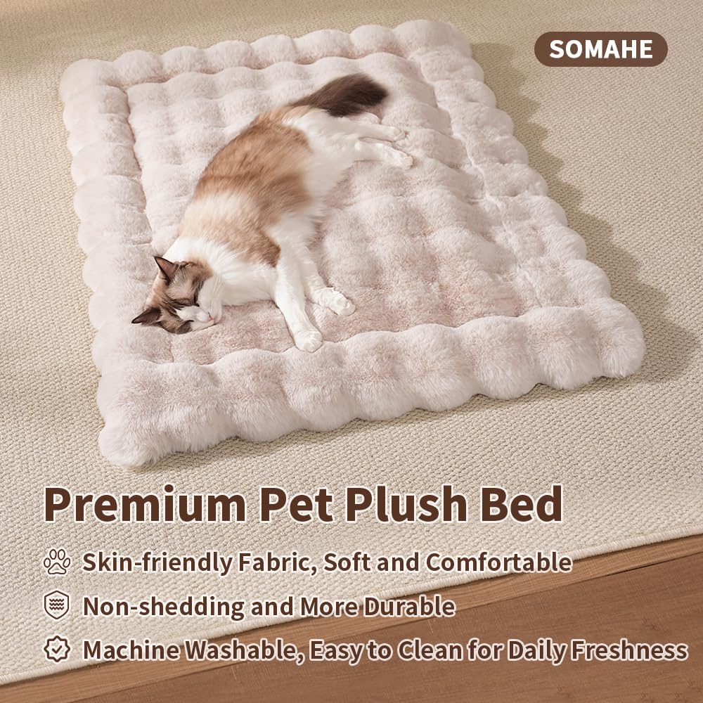SOMAHE Soft Plush Cat Bed Mat, Machine Washable, Small 23x15 Milky White
