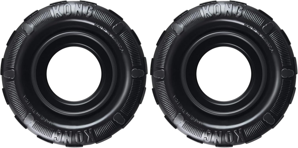 KONG Extreme Tires Most Durable Natural Rubber Chew & Fetch Toy - Treat Dispenser Dog Tire Toy - Pet Supplies for Outdoor & Indoor Play - for Medium/Large Dogs (Pack of 2)
