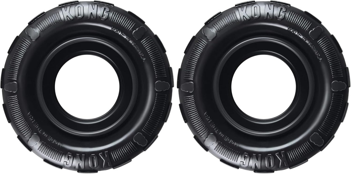KONG Extreme Tires Most Durable Natural Rubber Chew & Fetch Toy - Treat Dispenser Dog Tire Toy - Pet Supplies for Outdoor & Indoor Play - for Medium/Large Dogs (Pack of 2)