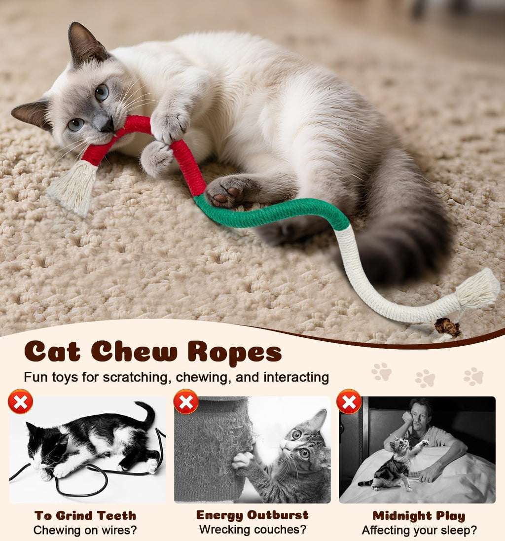 Cat Chew Ropes 4Pcs, Safe Cat Chew Toys for Indoor Cats with Catnip | with Gall Fruit,Safe Teeth Cleaning Chew Toys,Interactive Kitten Nip toys for All Breeds,19.5 inches,Boredom Buster