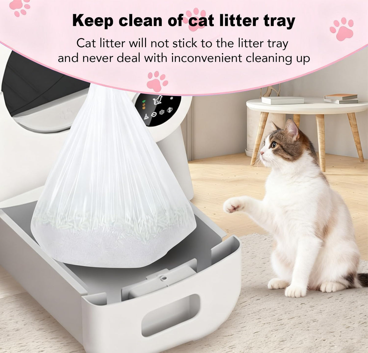 120-Pack Cat Liner Replacement Bags, Heavy-Duty Drawstring Litter Box Liners Compatible with Fsitego & Fumoi Self-Cleaning Litter Boxes(26" x 11.8") (Pack of 6)