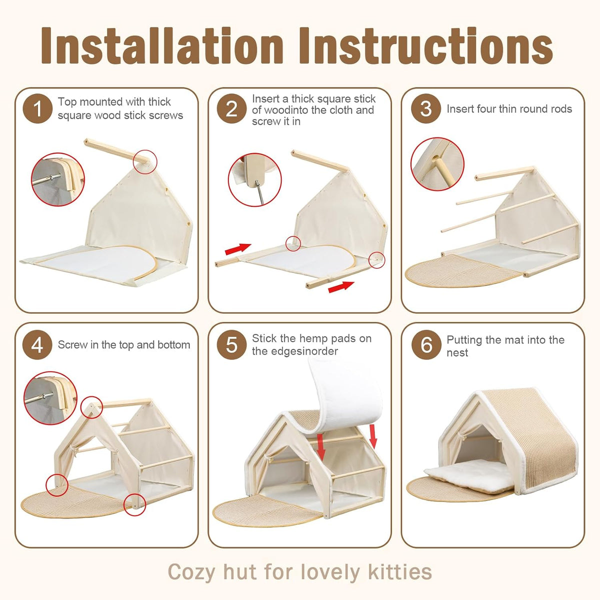 Indoor Cat House with Sisal Scratcher Mat cat Tent
