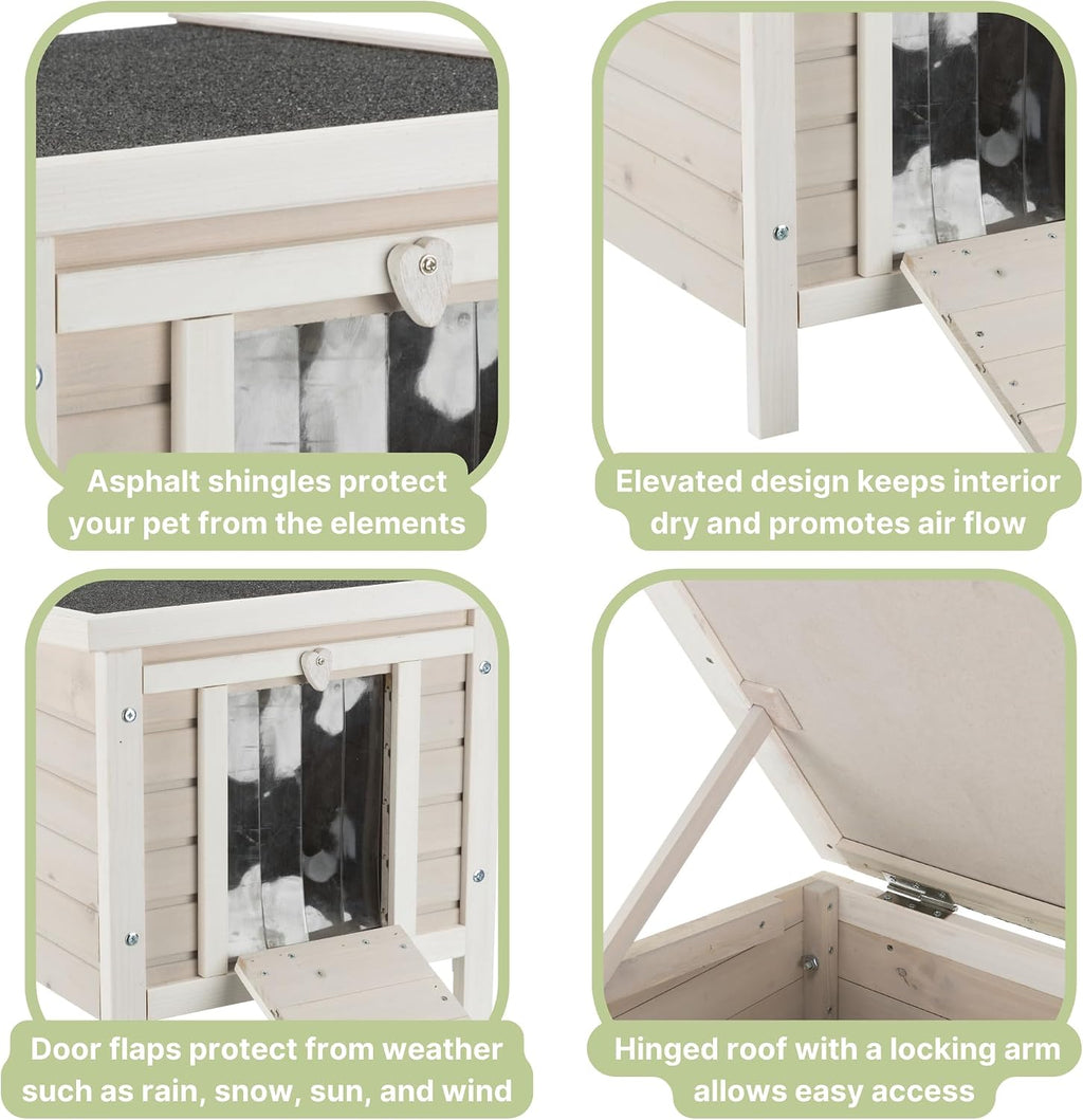 Trixie Outdoor Cat House, Weatherproof Cat Home with Raised Floor, Hinged Asphalt Roof & Covered Opening, Small Outdoor Shelter for Cats and Small Animals, Gray Fir Wood