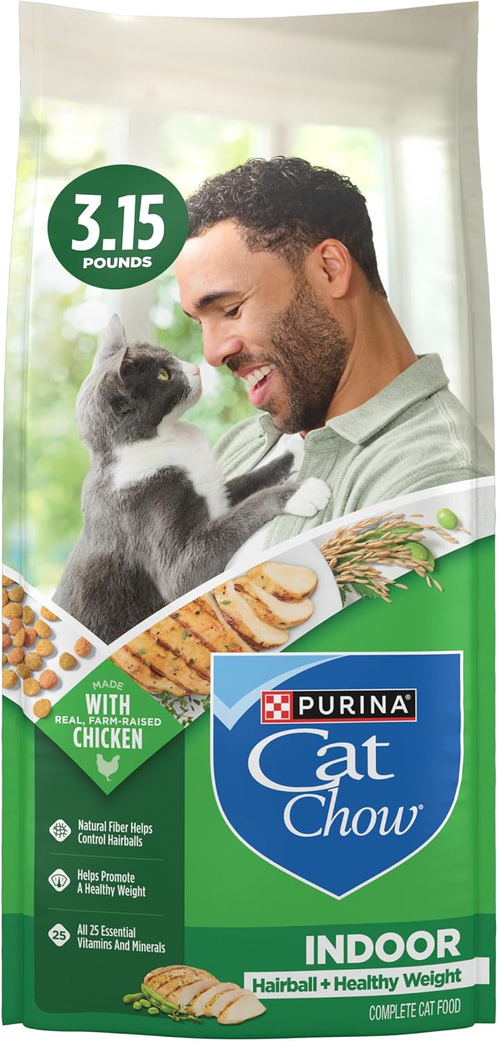 Purina Cat Chow Indoor Hairball + Healthy Weight Dry Cat Food, (4) 3.15 lb