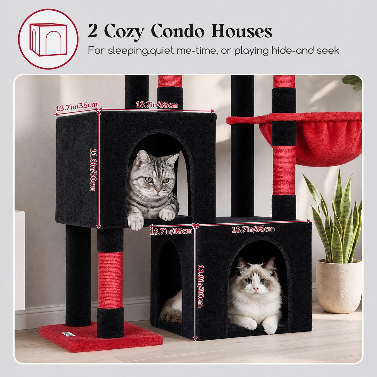 Globlazer 52in Gothic Cat Tree for Indoor Cats, 2 Condos, S52, Black Red