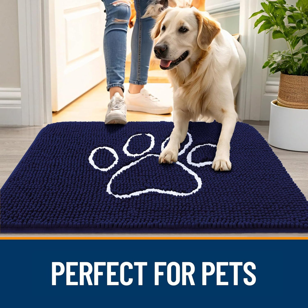 OLANLY Dog Door Mat for Muddy Paws 47x17, Paw Print Design Chenille Mud Mat