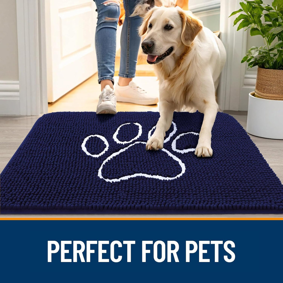 OLANLY Dog Door Mat for Muddy Paws 47x17, Paw Print Design Chenille Mud Mat