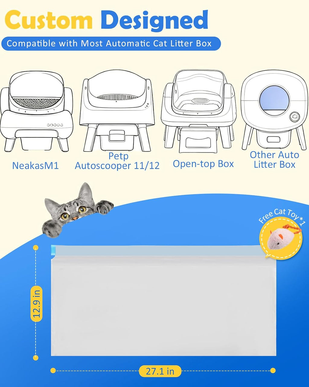 120 Count 27"x13" Cat Litter Bags Compatible with NeaksM1 & Petpivt 11/12 | Heavy Duty, Leak-Proof Liners with Easy Drawstring Handle, Designed for Open-Top Self-Cleaning Boxes
