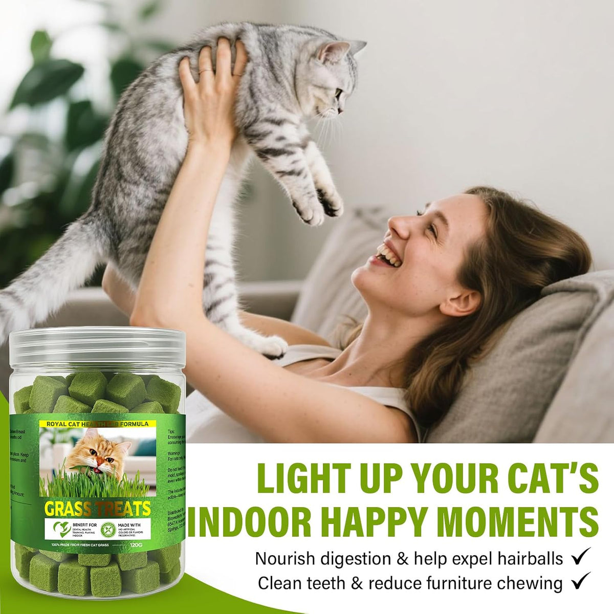 AiRunTech Cat Grass Treats, Cat Grass for Indoor Cats, 120g