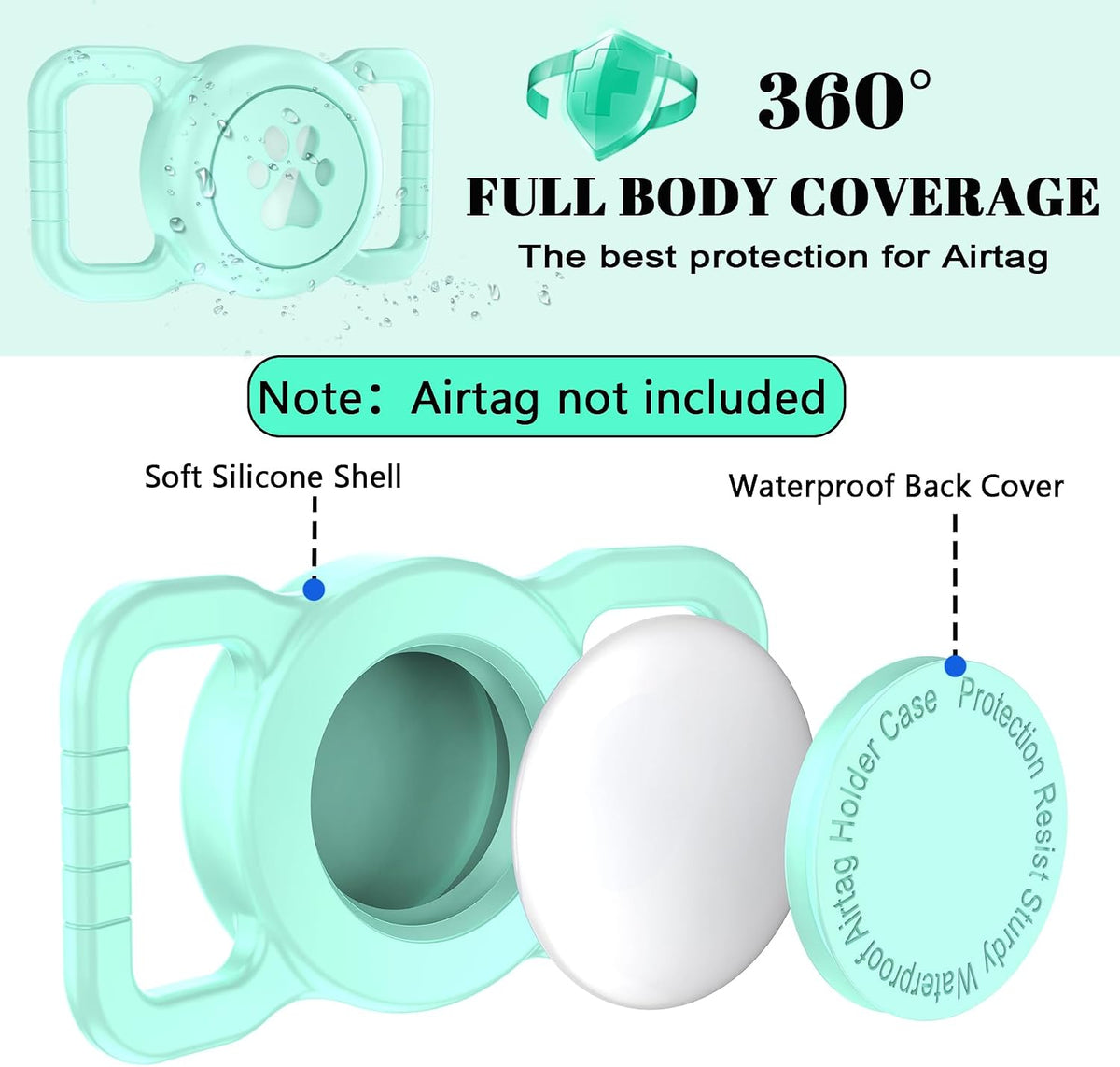 SANKALA Airtag Dog Collar Holder, Waterproof, Light Green, 1 Pack