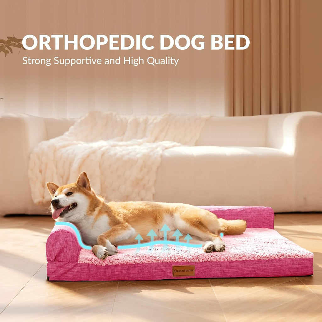Patas Lague Orthopedic Large Dog Bed Washable Pet Sofa Bed 42''X28''Pink