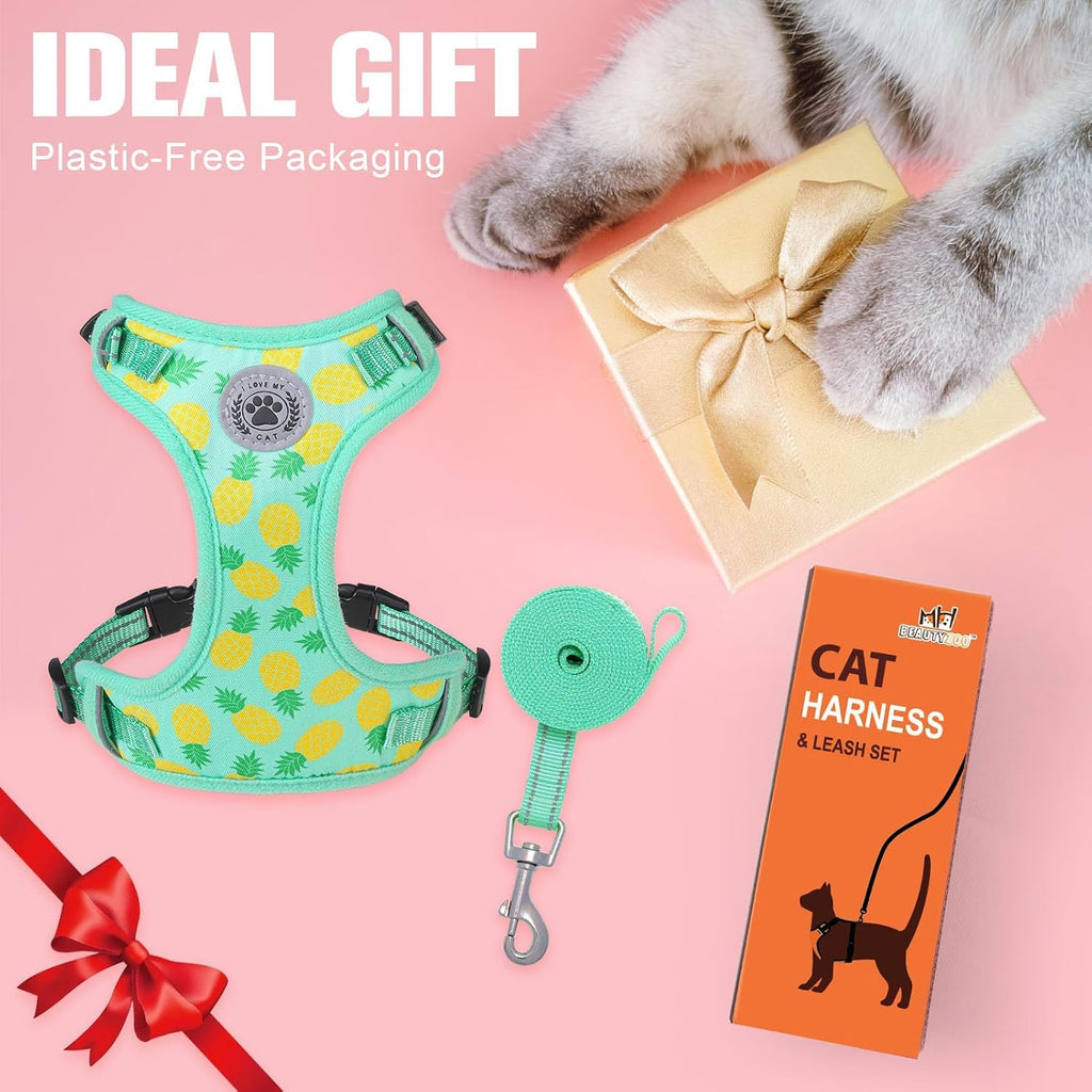 BEAUTYZOO Cat Harness and Leash Set, Escape Proof and Adjustable, Green