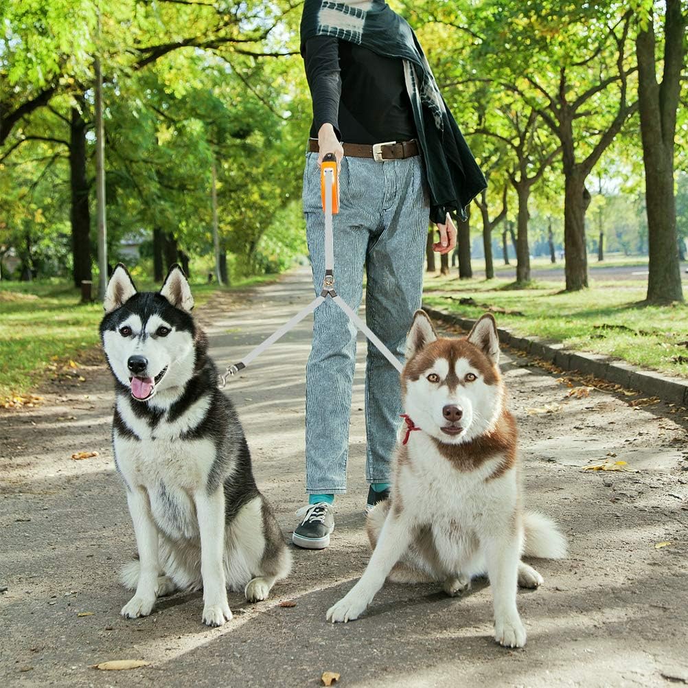 KOOLTAIL Dual Retractable Dog Leash for Two Dogs Up to 110 Lbs, Heavy Duty Double Headed 16 ft Extendable 360° Tangle-Free One Button&Lock Brake Dog Leash for Small Medium Large Dogs PuppyOrange