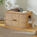 MUTTROS Rattan Cat Litter Box Enclosure - Extra Large Hidden Litter Box Furniture by Handwoven Wicker with Taller Doorway & Raised Edge Mat-Cat House Cabinet for Large Cats Indoor Odor Control, Beige