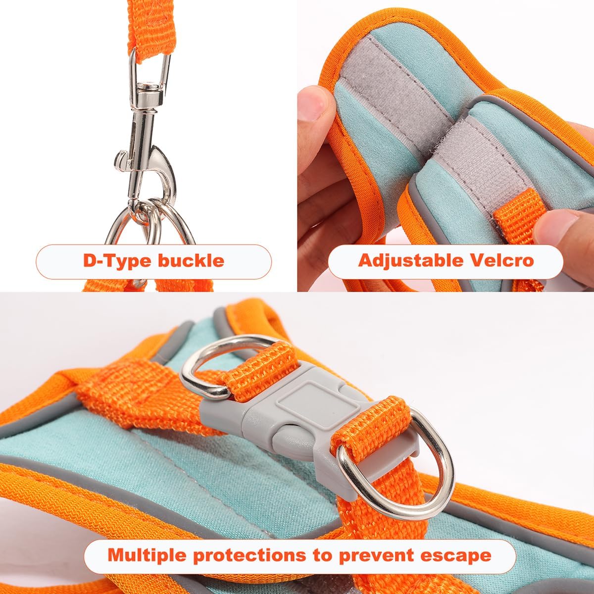 Bunny Harness and Leash Set Double Buckle | Soft Rabbit Harnesses with Carrot | Adjustable Reflective Strips Jacket Escape-Proof Vest for Puppy Guinea Pigs Pet Ferret Walking(Green-Orange -S)