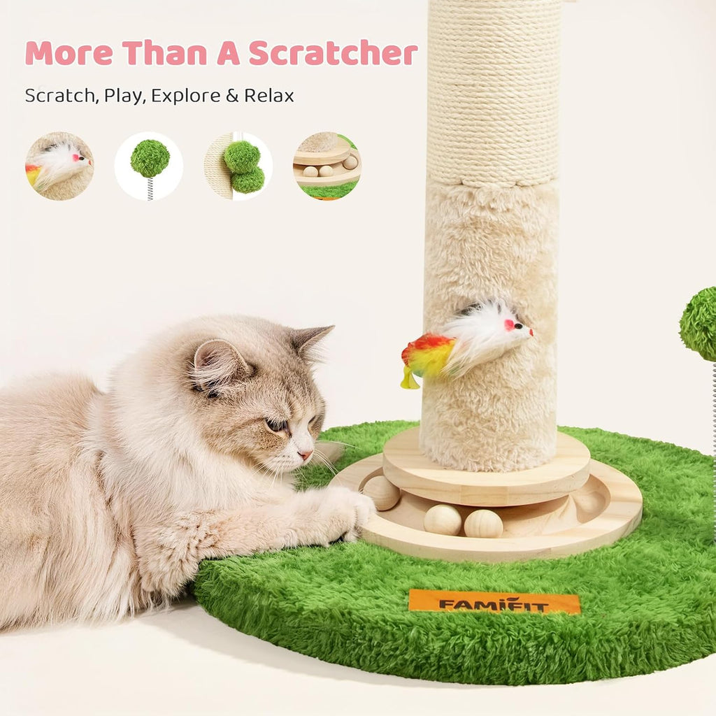 【Material Upgrade】 Famifit 50.4" Flower Cat Scratching Post, Tall Cat Tree