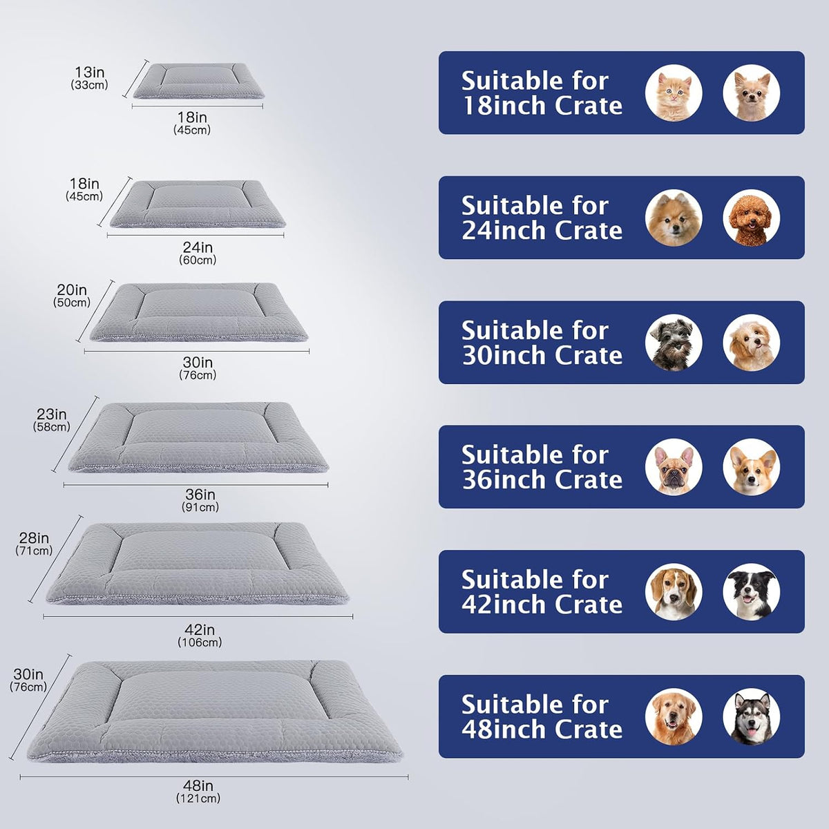 Dog Bed Mat,Crate Pad Reversible,Soft Kennel Pad, Washable Dog Crate Mat (Cool and Warm),Pet Sleeping Mattress for Small Medium Dogs XB009 (48''x30'',Grey)