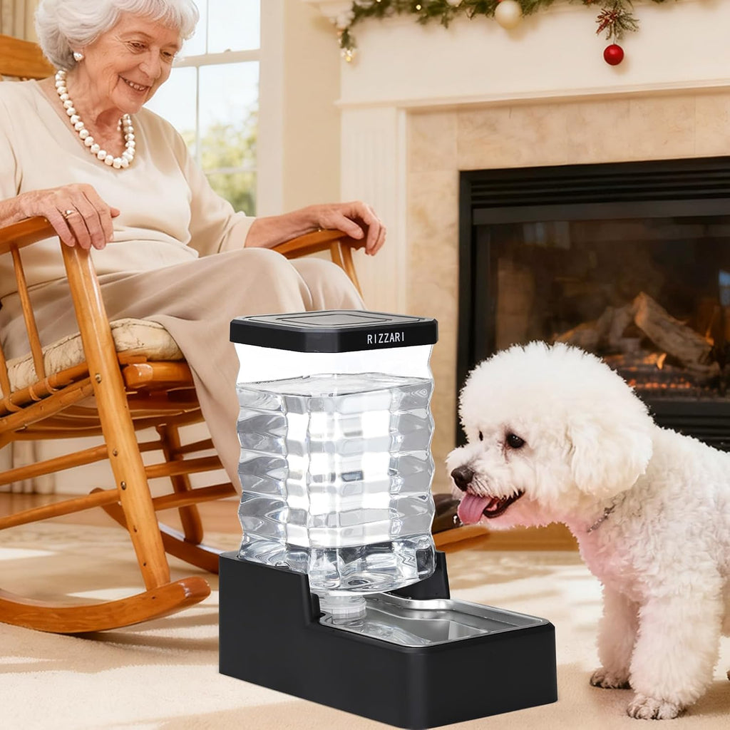 RIZZARI 2.1 Gallon Gravity Dog Water Dispenser:Filter-Free for Busy Homes