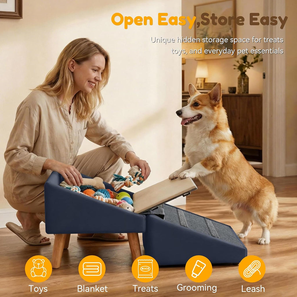 15.7" H Dog Ramp for Couch, 18.5" Extra Wide Pet Steps & Ottoman