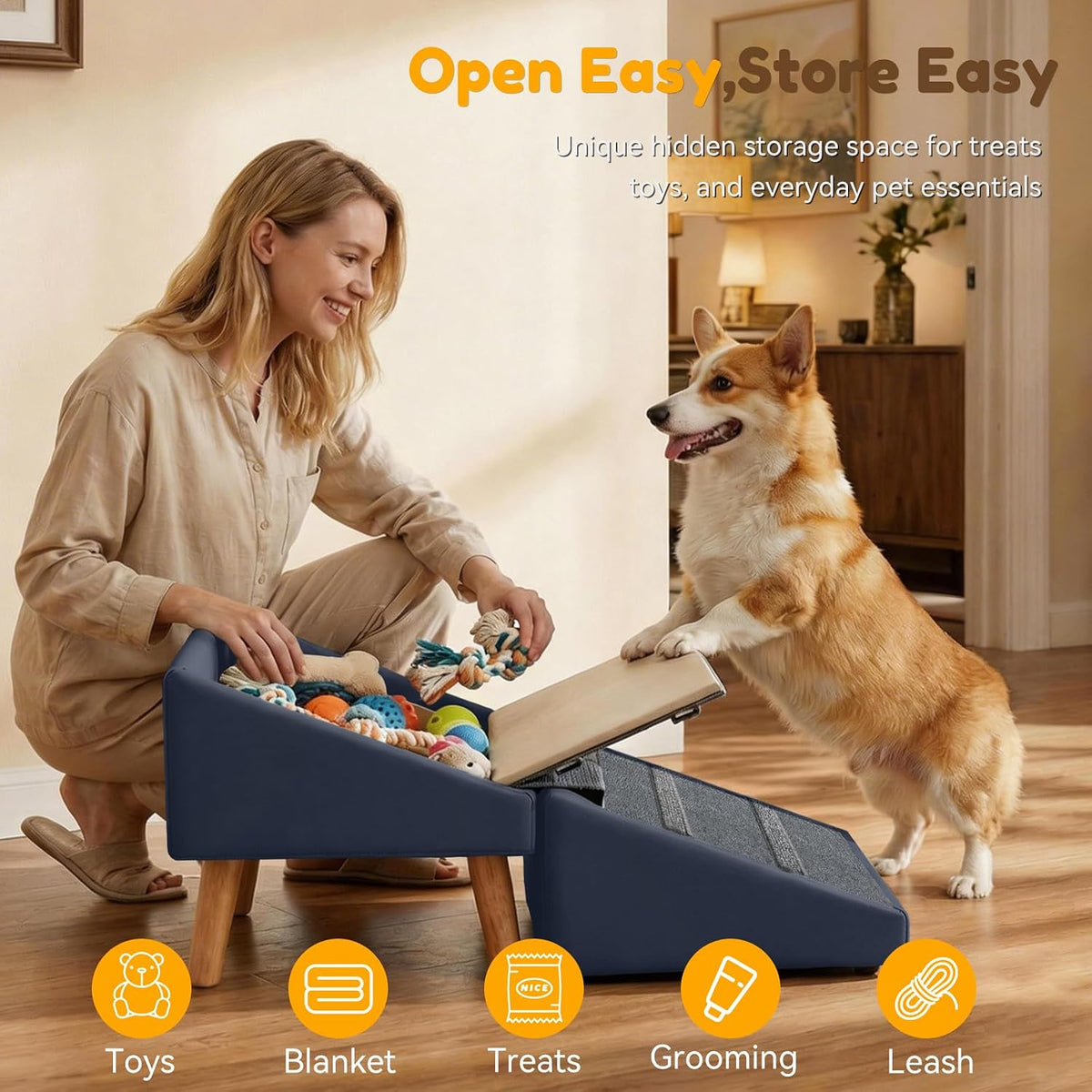 15.7" H Dog Ramp for Couch, 18.5" Extra Wide Pet Steps & Ottoman