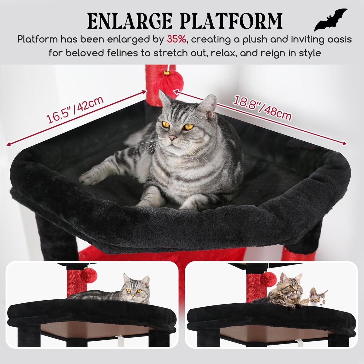 Globlazer 65in Gothic Sturdy Cat Tree for Indoor Large Cat, S65, Black Red