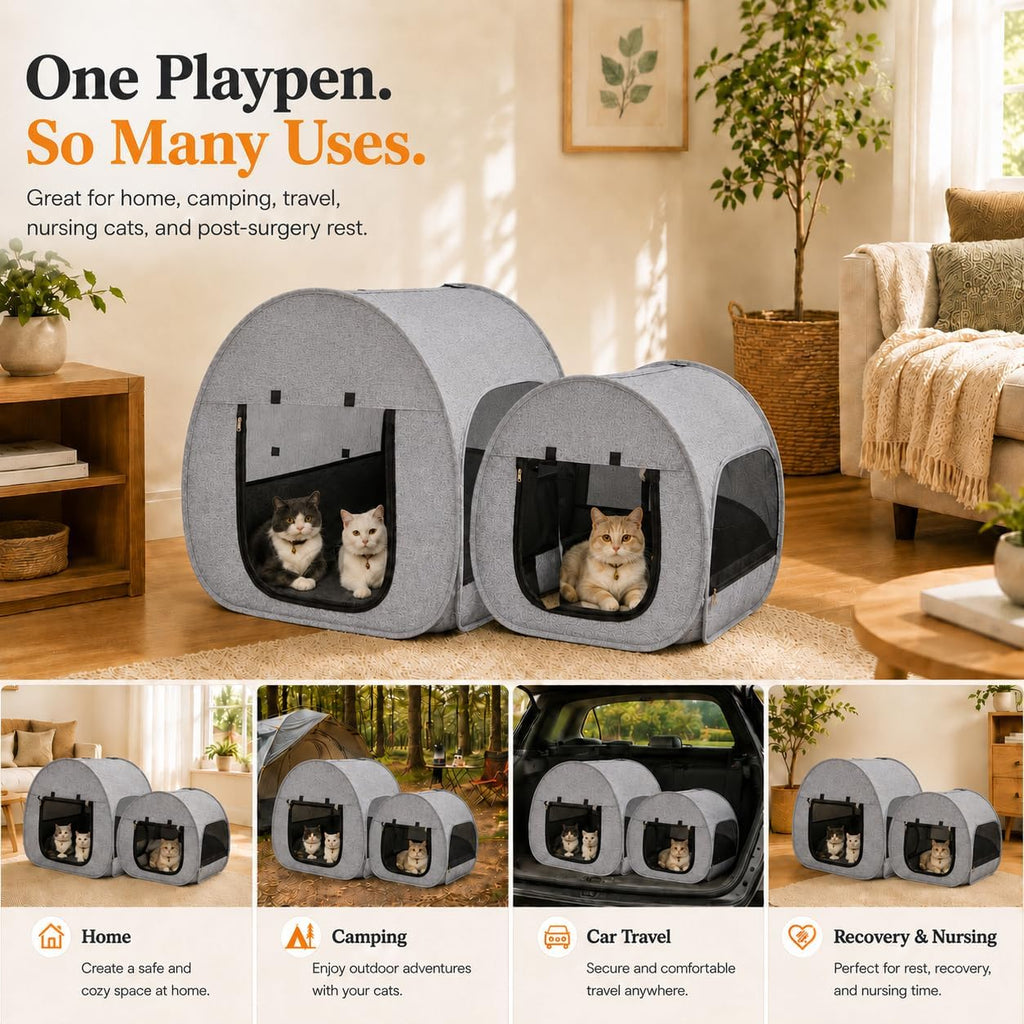 Portable Cat Playpen, Delivery Room, Enclosure, Postoperative Recovery, House Design for Better Standing, Foldable Pet Tent for Indoor and Outdoor Use, Cat Houses & Condos Dark Gray