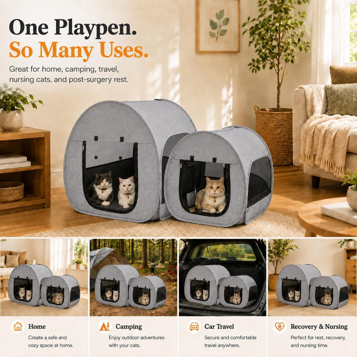 Portable Cat Playpen, Delivery Room, Enclosure, Postoperative Recovery, House Design for Better Standing, Foldable Pet Tent for Indoor and Outdoor Use, Cat Houses & Condos Dark Gray