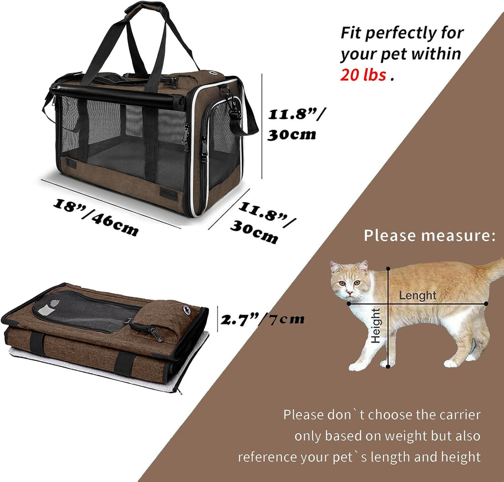 GAPZER Pet Carrier for Large Cat Soft-Sided Animal Traveling Bag up to 20lb