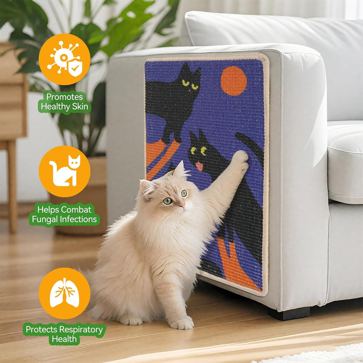 3-in-1 Sisal Cat Scratcher Mat with Sticker Tape Floor & Wall Scratch Pad