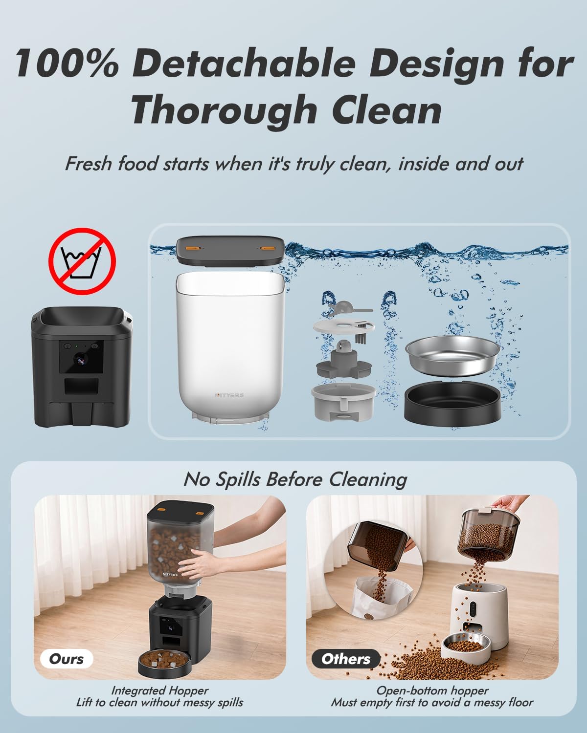 Automatic Dog Feeder with 2K Cameras - 8L/ 34 Cups Cat Food Dispenser for 2-18mm Dry Food, 2.4G&5G WiFi, Night Vision, 2-Way Talk, Up to 99 Portions 15 Meals Per Day, 10s Voice