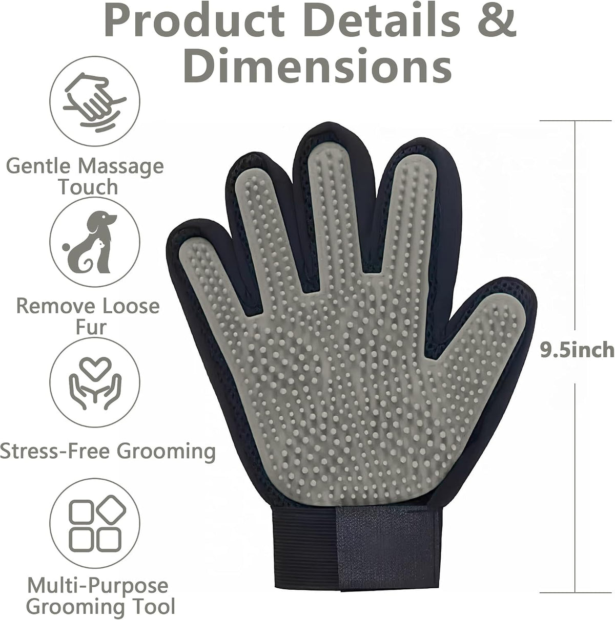 Right Hand Pet Hair Removal Gloves with Thickened Silicone Tips,Grey