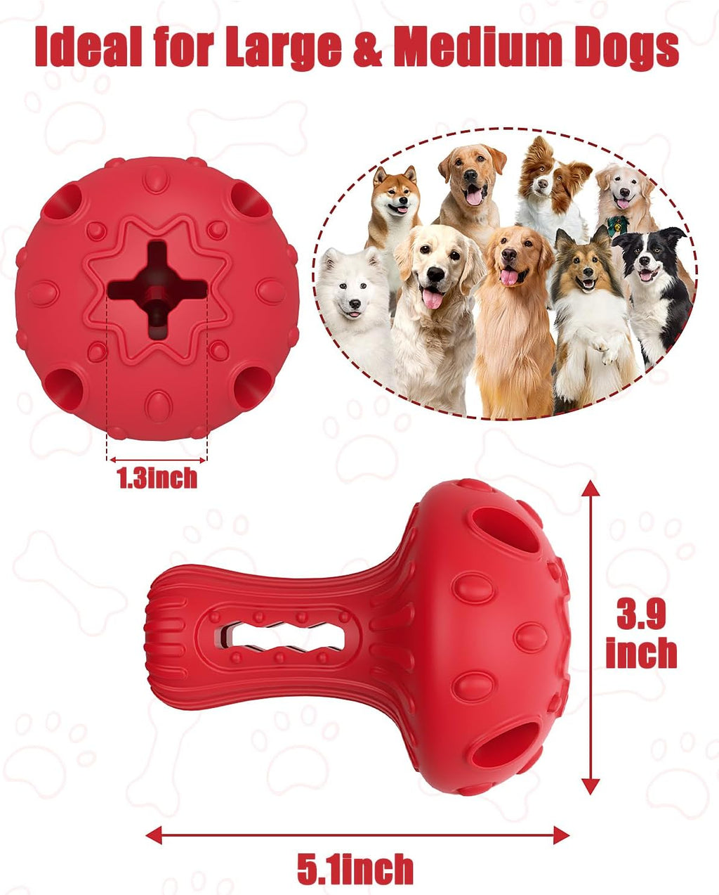 Dog Chew Toys for Aggressive Chewers, Rubber Treat Dispensing Stimulation Toy to Keep Them Busy, Durable Interactive Enrichment Puzzle Toy for Medium Large Breed Dogs