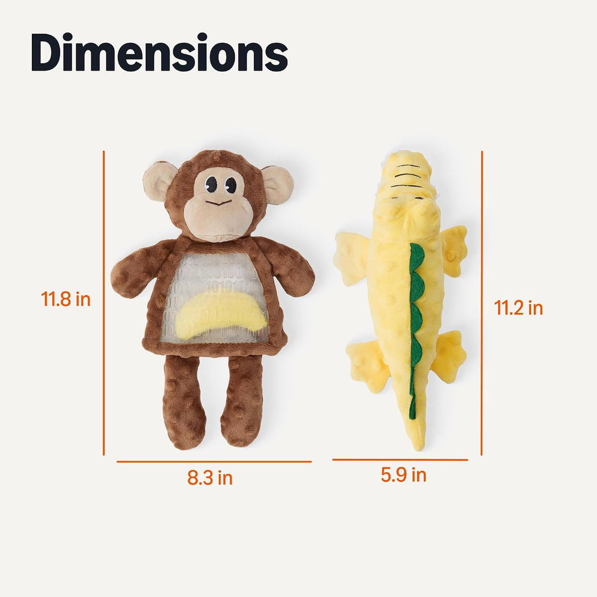 Amazon Basics Monkey and Alligator Interactive Dog Squeak Plush Toys for Puppies, Small and Medium Dogs, 2-Pack